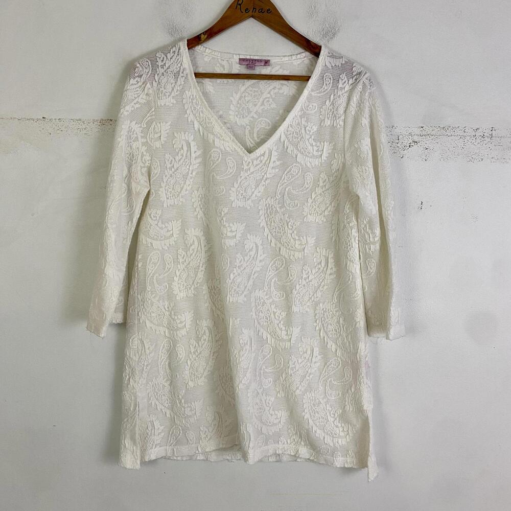 Calypso St. Barth white paisley cotton tunic cover-up Sz M